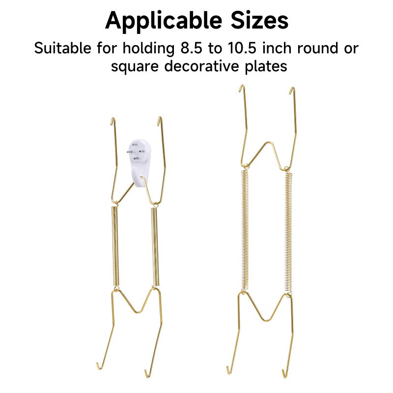 Fasunry 10 Piece Plate Hangers, 10 Inch Invisible Brass Wall Plate Hangers, Comes with 12 Piece Wall Hooks for Decorative Plates - Image 3